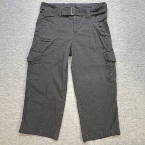 Columbia Womens Gray Cargo Capri Pants Size 4 Pockets Belted Double Button Waist